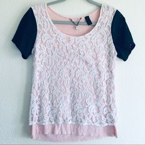 Buckle BKE Pink Lace Vegan Leather T-shirt Top